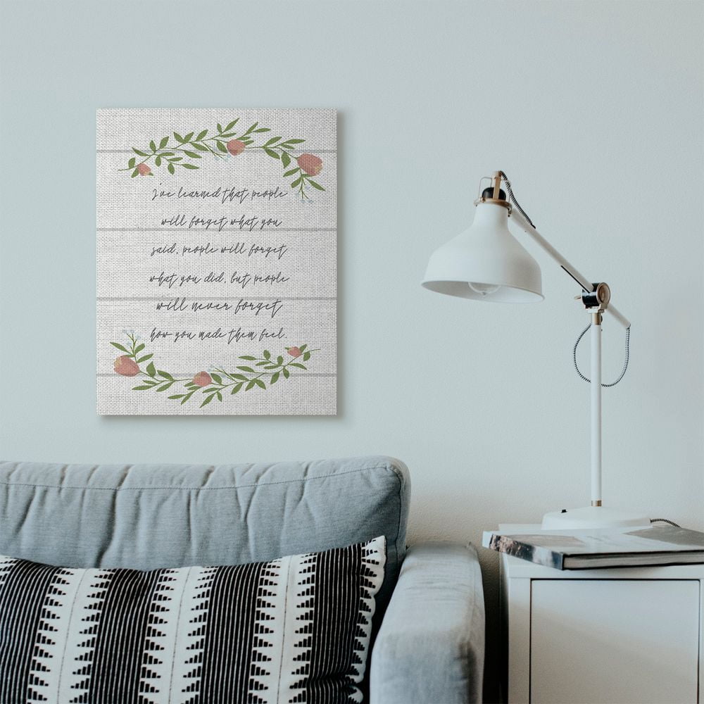 Stupell Industries Feeling Flower Wreath Inspirational Word Family Textured Wood Design Canvas Wall Art by Daphne Polselli
