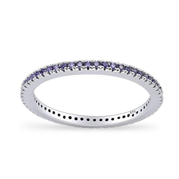 AFFY 0.20CT Simulated Alexandrite Eternity Stackable Wedding Ring for Women 925 Sterling Silver-5