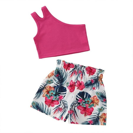

MPWEGNP Kids Toddler Baby Girls Sleeveless Ribbed Vest Tops Flower Print Shorts Pants 2PCS Set Baby Girl Clothes with Blanket Mom Dad And Baby Clothes