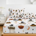 thumbnail image 6 of King Size Fitted Sheet Set - Halloween 3 Piece Bedding Sets 16" Deep Pocket Fitted Sheet with 2 Pillowcases, Cats Ghosts Star Moon Pumpkins Brushed Microfiber Hotel Luxury Bed Sheets, 6 of 9