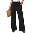 thumbnail image 2 of LTTVQM Womens Linen Pants Drawstring Elastic Waist Wide Leg Beach Pants 2026 Cotton Palazzo Pant with Pockets Black XL, 2 of 6