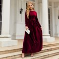 thumbnail image 4 of IDOPIP Fall Winter Velvet Dress for Women Long Sleeve Round Neck Maxi Dress with Belt Cocktail Gown, 4 of 8