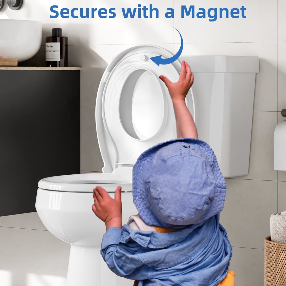 17 inch Toddler Toilet Seat with Potty Training Seat Round, 2 in 1 Toilet Seat for Family Built-in Baby Seat Removable, Soft Close + Easy Clean, PP Safe Material, White