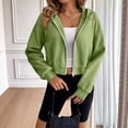 thumbnail image 4 of Chiccall Womens Cropped Zip Up Hoodie Jacket, Raglan Long Sleeve Oversized Solid Open Front Casual Crop Sweatshirt Coat, 4 of 10