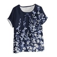 thumbnail image 4 of DeHolifer Linen Shirts Women Button Down Crewneck Lightweight Casual Blouse Short Sleeve Work Office Tunic Tops Navy 4XL, 4 of 5
