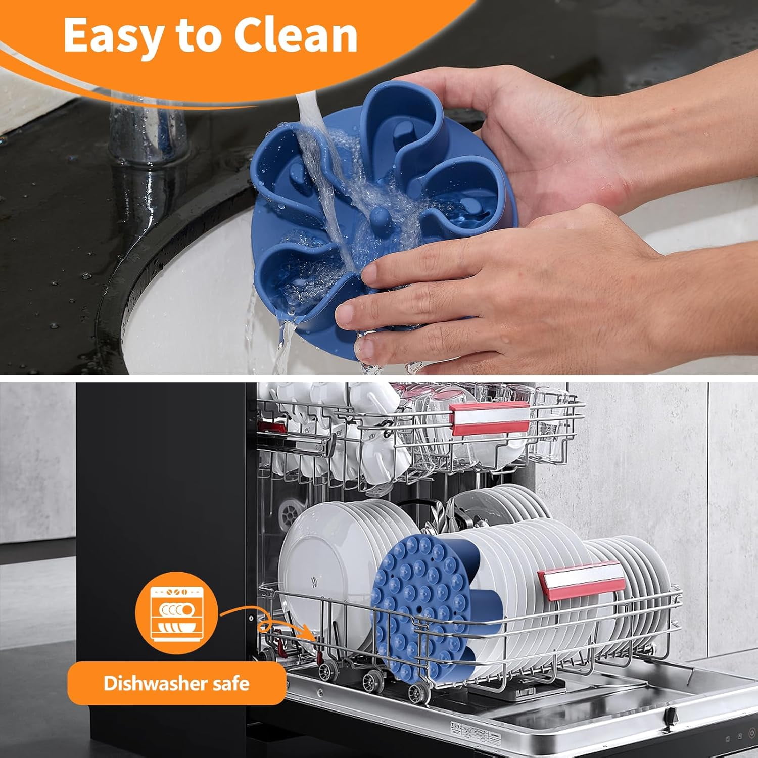 Slow Feeder Dog Bowls Insert,  Soft Silicone Slow Eating Dog Bowl Insert with Suction Cups for Small, Medium and Large Dogs(Darkblue M)