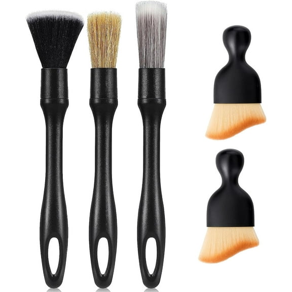 5 Pcs Detailing Brushes, Car Detailing Brush Set Auto Detailing Brush Car Dusting Brush Tool, Car Interior Brush for Cleaning Air Vent Dashboard Seat Engine Bay Wheels, Car Interior Detailing Brushes