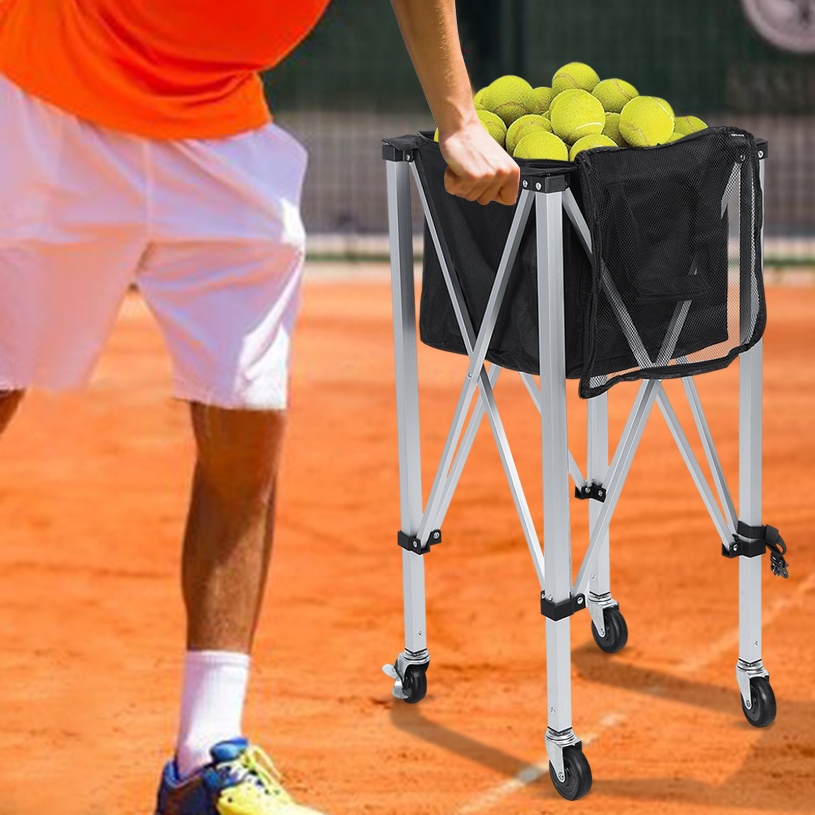 Yedigre Foldable Tennis Ball Cart with Wheels, Holds 160 Balls – Portable Hopper for Baseball, Pickleball & Training