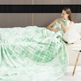 thumbnail image 6 of VK·LIVING Faux Rabbit Fur Reversible Throw Blanket,Super Soft 3D Striped Fuzzy Cozy Thick Ribbed Blankets,Tie-Dye Green,90"x 90", 6 of 7