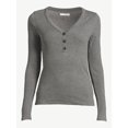 thumbnail image 4 of Free Assembly Women's Ribbed Henley Tee with Long Sleeves, 4 of 5