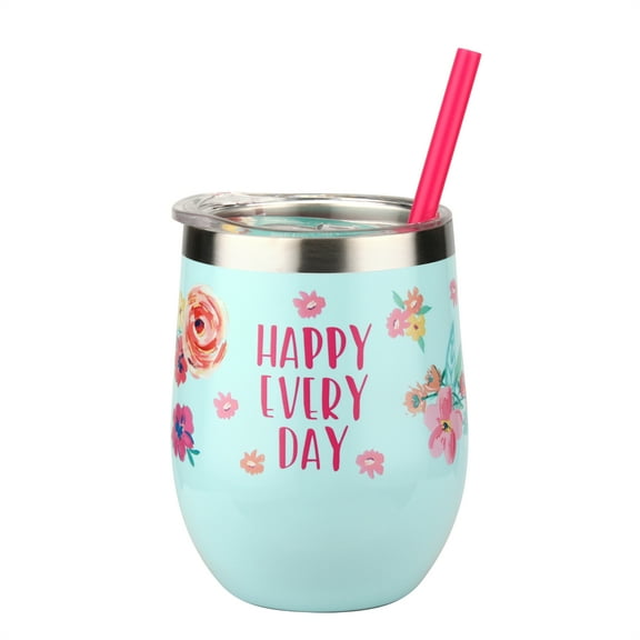 The Pioneer Woman Stainless Steel Blue and Pink Happy Everyday Wine Tumbler