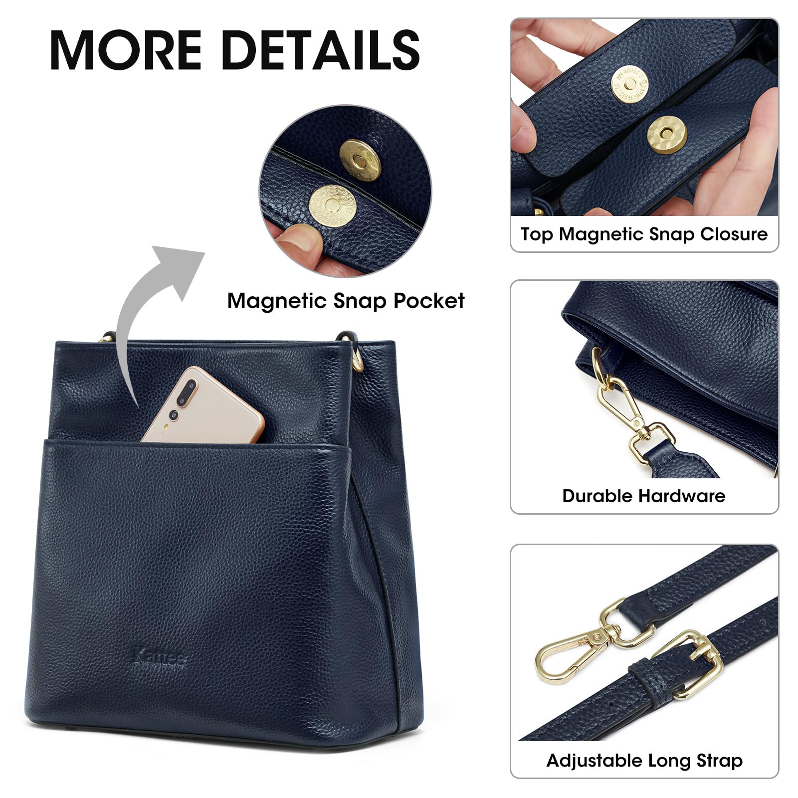 Kattee Leather Handbags for Women, Medium Soft Shoulder Tote Crossbody Purses Bucket Bags with 2 Straps