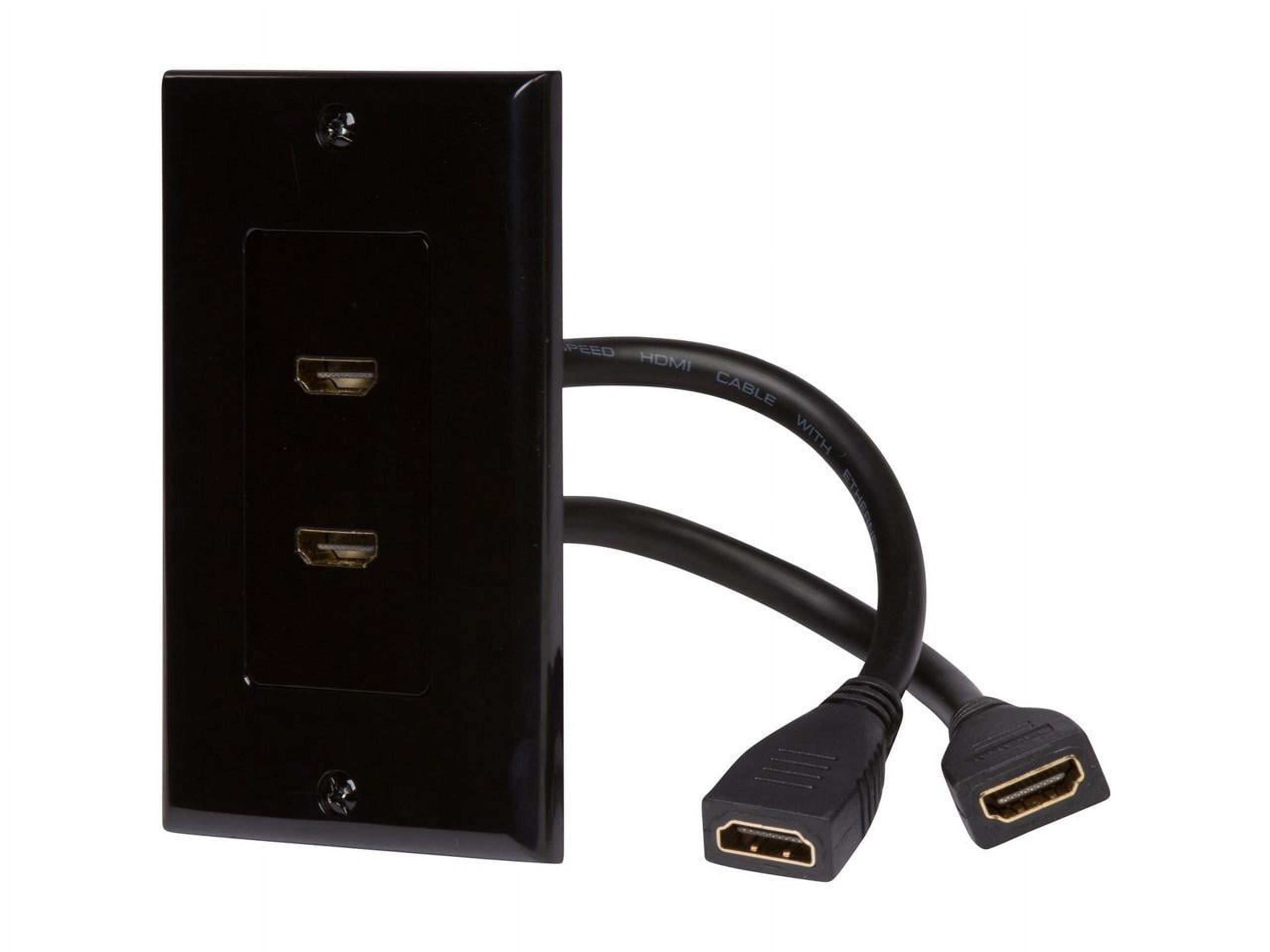 Buyer's Point HDMI Wall Plate[UL Listed] 2 Port Insert with 6-Inch Builtin Flexible Hi-Speed HDMI Cable with Ethernet Decora Style 2-Piece Pigtail Jack/Plug for Dual Outlet Port Pack of 25 Black Kit - image 5 of 6