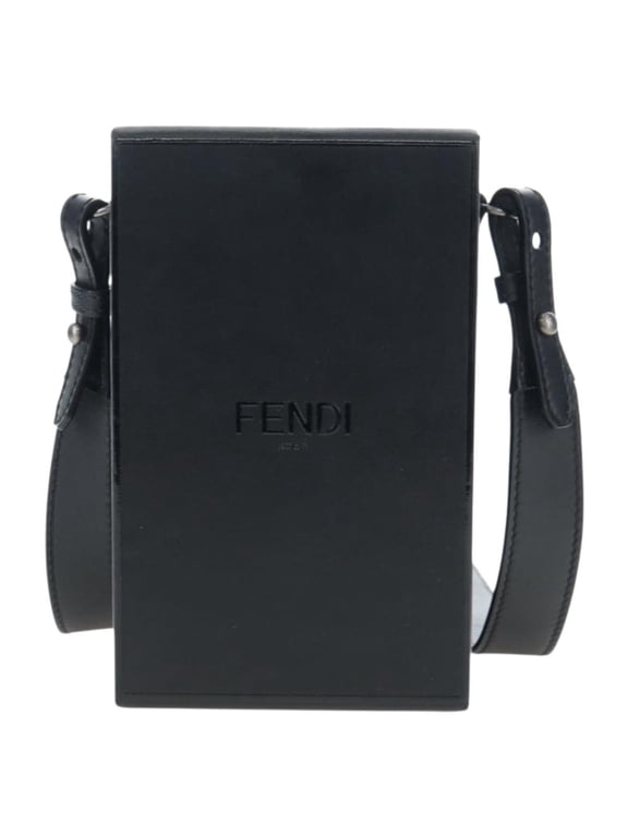 Pre-Owned Fendi Logo Vertical Box Leather Black Leather Crossbody Bag Bag