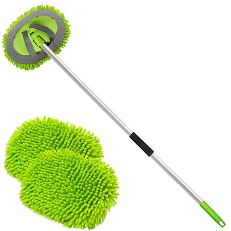 anngrowy 62" Microfiber Car Wash Brush Mop Kit Sponge with Long Handle Car Cleaning Supplies Kit Duster Washing Car Tools Accessories, 1 Chenille Scratch-Free Replacement Head Aluminum Alloy Pole C40