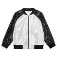 thumbnail image 3 of YONGHS Girls Sequins Metallic Zip Up Bomber Jacket Shiny Flight Jacket Coat 70's Disco Costume Clubwear Silver 8, 3 of 6