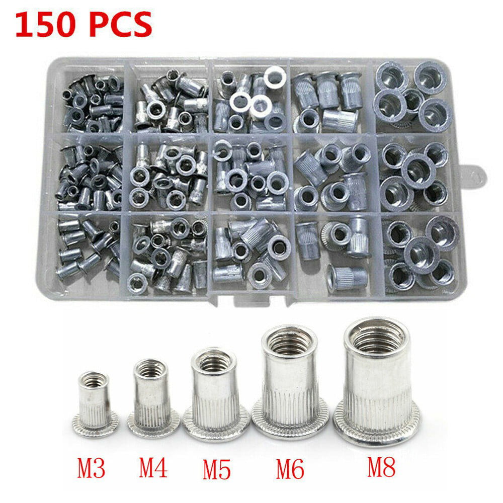 Pack 150 PCs Aluminum Rivet Nut Kit Metric Rivnut Nutsert Assort M3 M4 M5 M6 M8