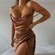 thumbnail image 2 of Vestido midi de fiesta con abertura dividida y sin mangas con cuello vuelto de satén para mujer XL JM, 2 of 4