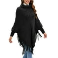 thumbnail image 3 of SAYFUT Women Poncho Pullover Cardigan Soft Wrap Hooded Cape with Fringed Hem Long Sleeve Shawl Wrap Knitted Sweater, 3 of 8