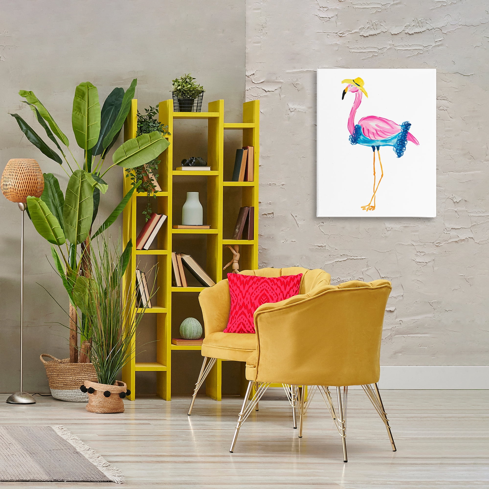 Stupell Industries Glamorous Beach Flamingo Animals & Insects Painting Gallery Wrapped Canvas Art Print Wall Art, 24 x 30