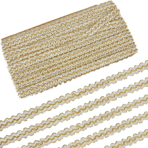 12Yds 5/8 Inch Metallic White Braid Lace Trim Scroll Gold Lace Ribbon Wavy Embroidery Edge Trimmer Ribbon Supplies for Sewing DIY Crafts Curtain Garments Christmas Decoration Gift Wrapping White