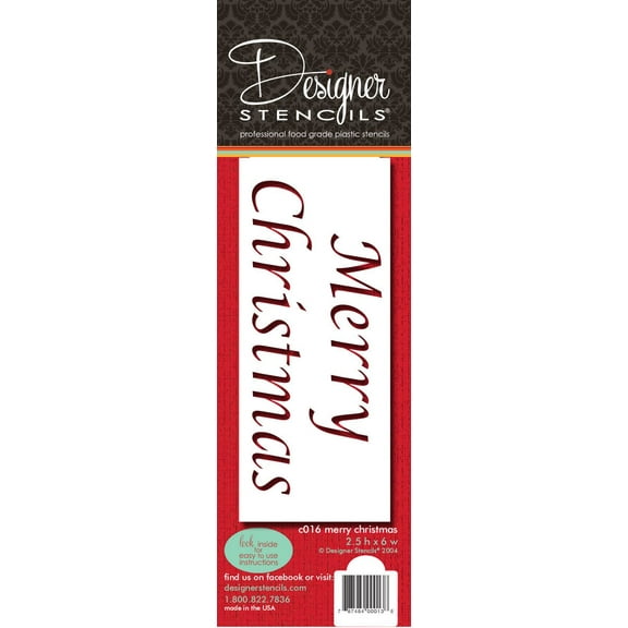 Designer Stencils Merry Christmas Cake Stencil, Beige/semi-transparent