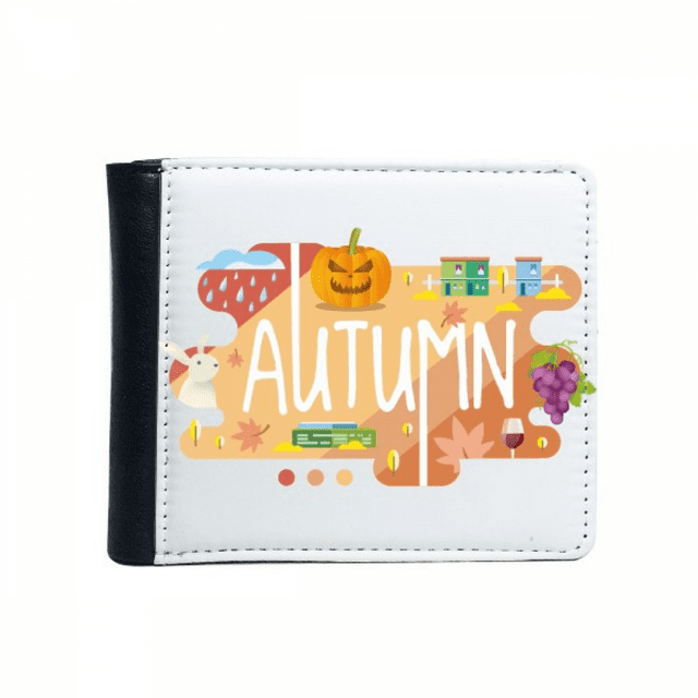 Autumn Season Illustration Flip Bifold Faux Leather Wallet Multi-Function Card Purse