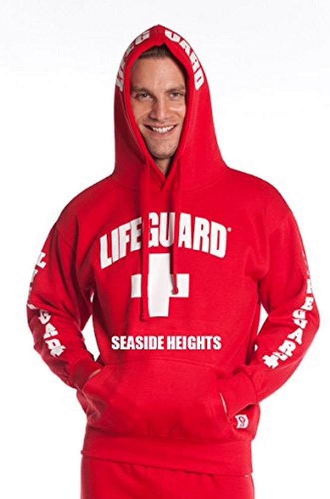 LIFEGUARD HOODIE JERSEY SHORE OFFICIALLY LICENSED SWEATSHIRT RED NJ ADULT MENS
