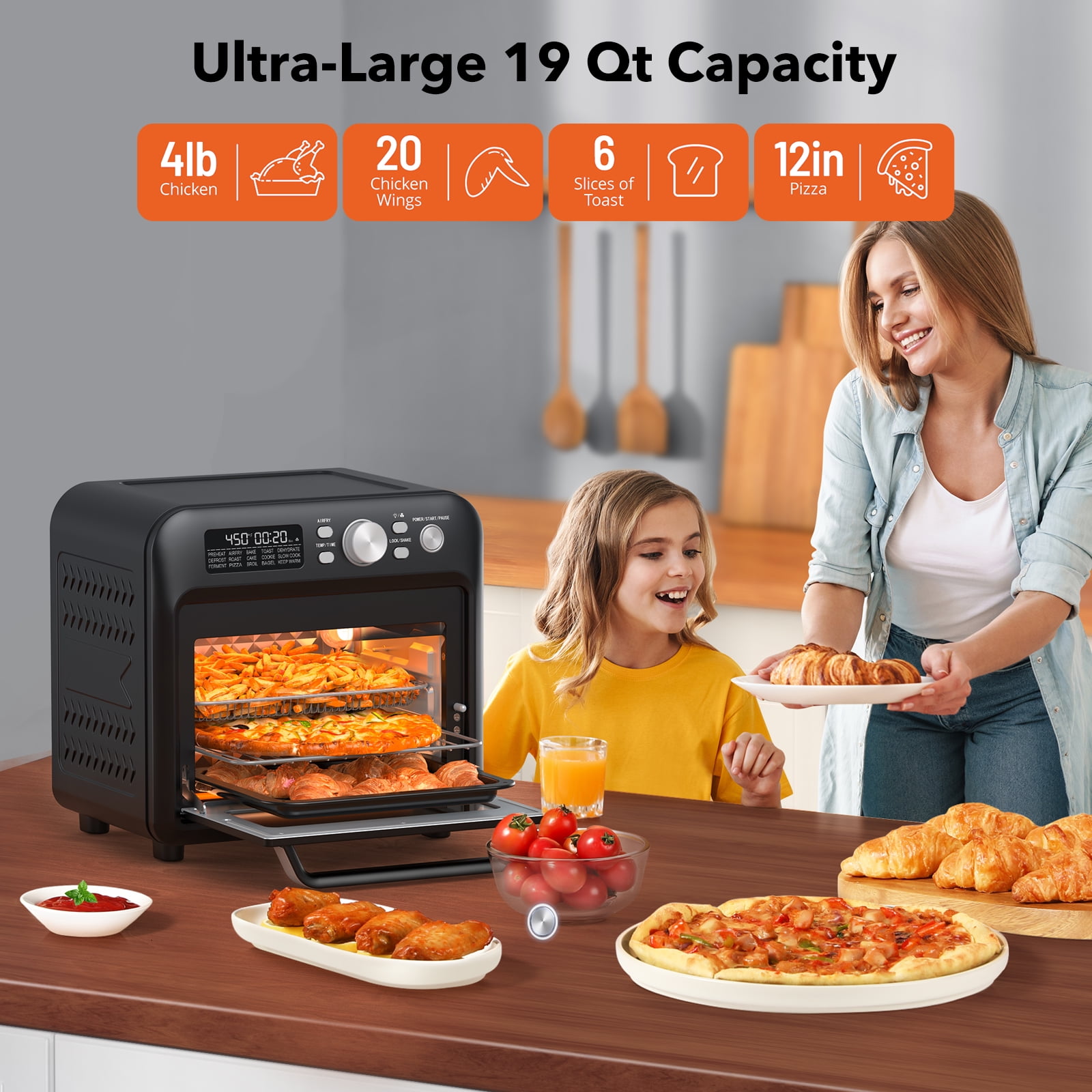Air Fryer Toaster Oven Combo, 14-in-1 Functions, Fits a 12 Pizza, 6 Slices  of Bread