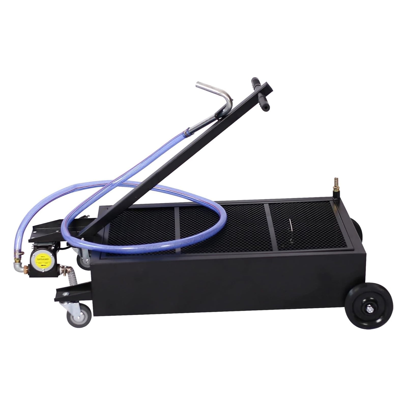 Low Profile Oil Drain Pan, Oil Drain Pan - Folding Handle, Heavy-Duty Mobile Oil Drain Tank with Locking Wheels & Filter Screen (High-Flow Pump, Black, 20 Gallon)