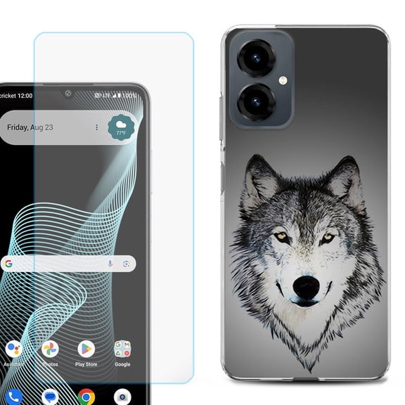 Shockproof Phone Case for Cricket Icon 2026, with Screen Protector, by OneToughShield - Wolf Face