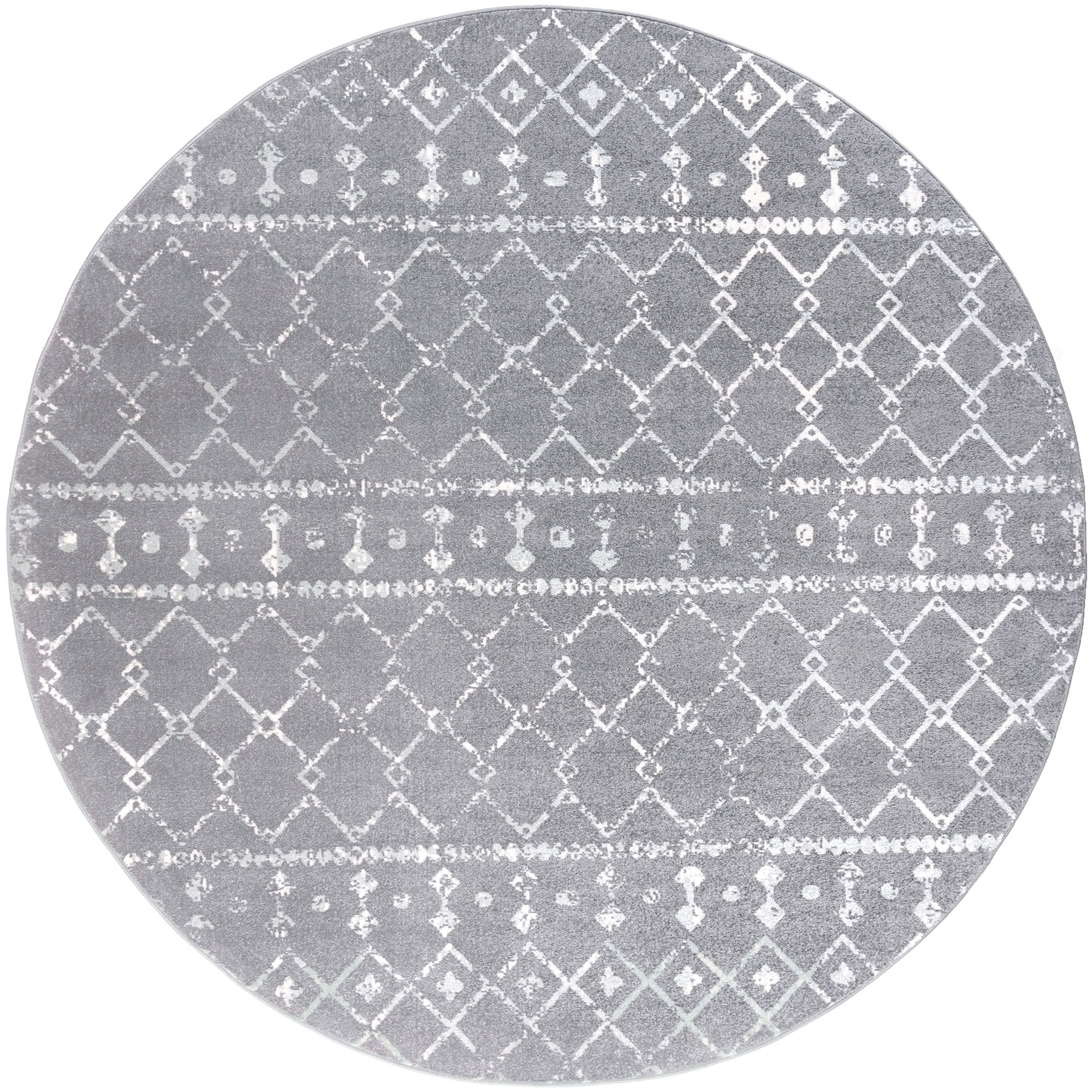 Transitional Area Rug (7'10'' Round) Geometric Gray, Cream Indoor Round Easy to Clean