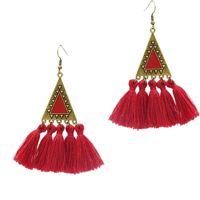 Pendientes de borla jinwen para mujer Bohemia Rojo