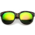 thumbnail image 1 of Women's Oversize Horn Rimmed Colored Mirror Lens Cat Eye Sunglasses 56mm (Tortoise / Pink-Green Mirror), 1 of 4