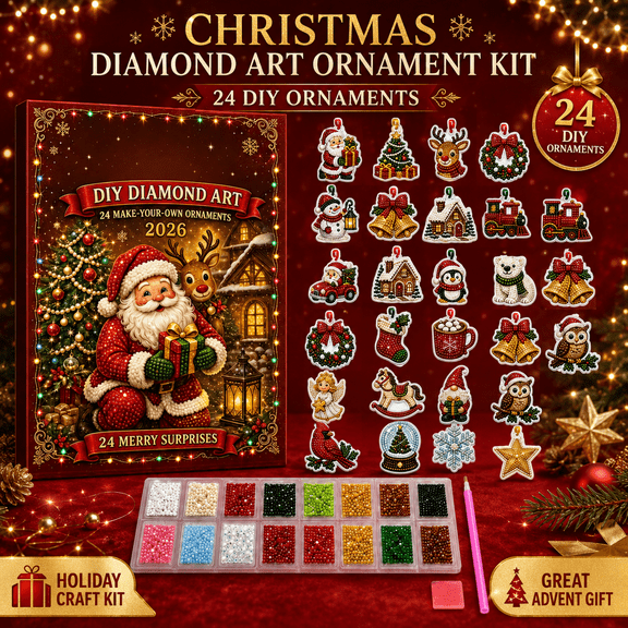 Christmas Diamond Painting Kit, 24 Days Holiday DIY Ornament Making Set, Acrylic Diamond Art Hanging Decorations, Christmas Craft Gift Box for Adults Teens