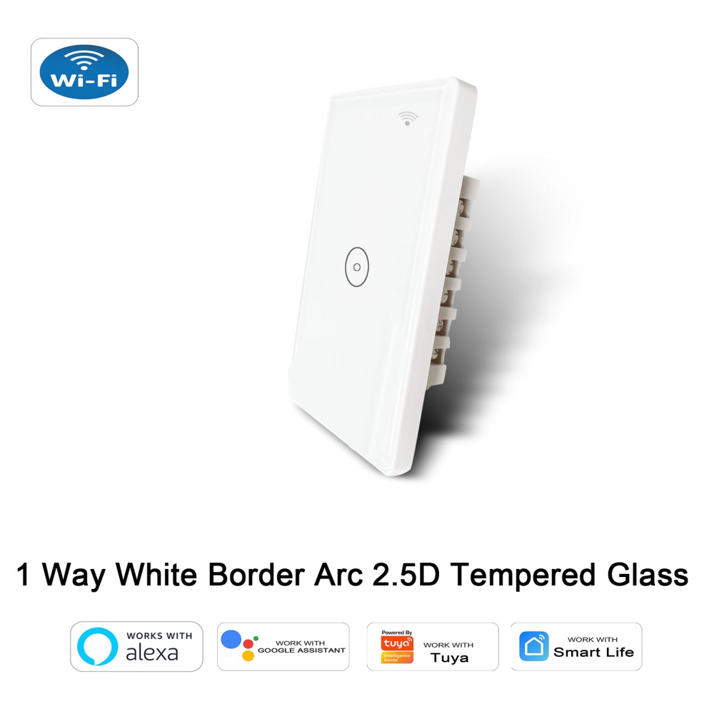 Gantch WiFi Smart Wall Light Switch,Glass Panel, 2.4GHz Wi-Fi Touch Switches, Neutral Wire Required, Remote Control Smart Life/Tuya App, Work with Alexa, Google Home White 1 Gang