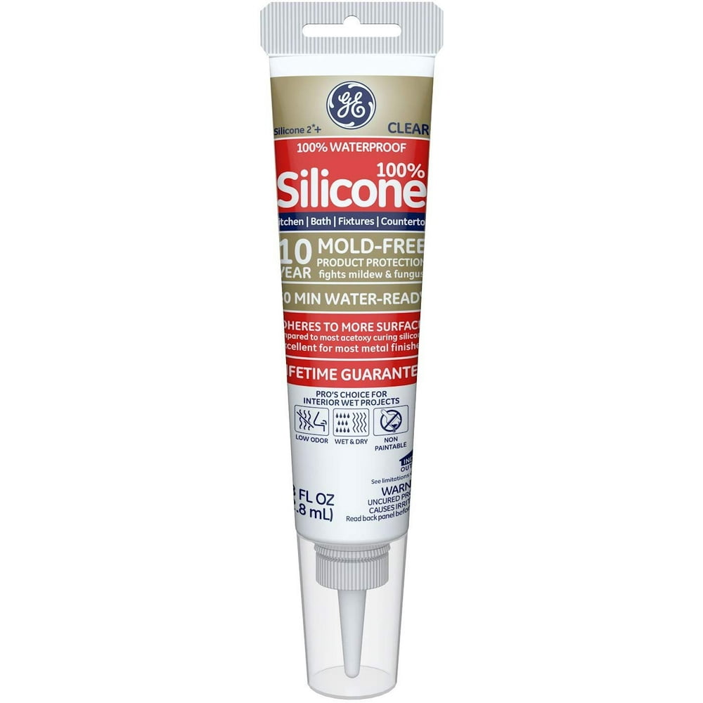 GE GE284 Silicone 2+ Kitchen & Bath Sealant Caulk Tube, 2.8oz, Clear