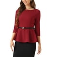 thumbnail image 4 of INSPIRE CHIC Peplum Tops for Women's 3/4 Sleeve Teacher Belted Elegant Business Work Blouse M Red, 4 of 6