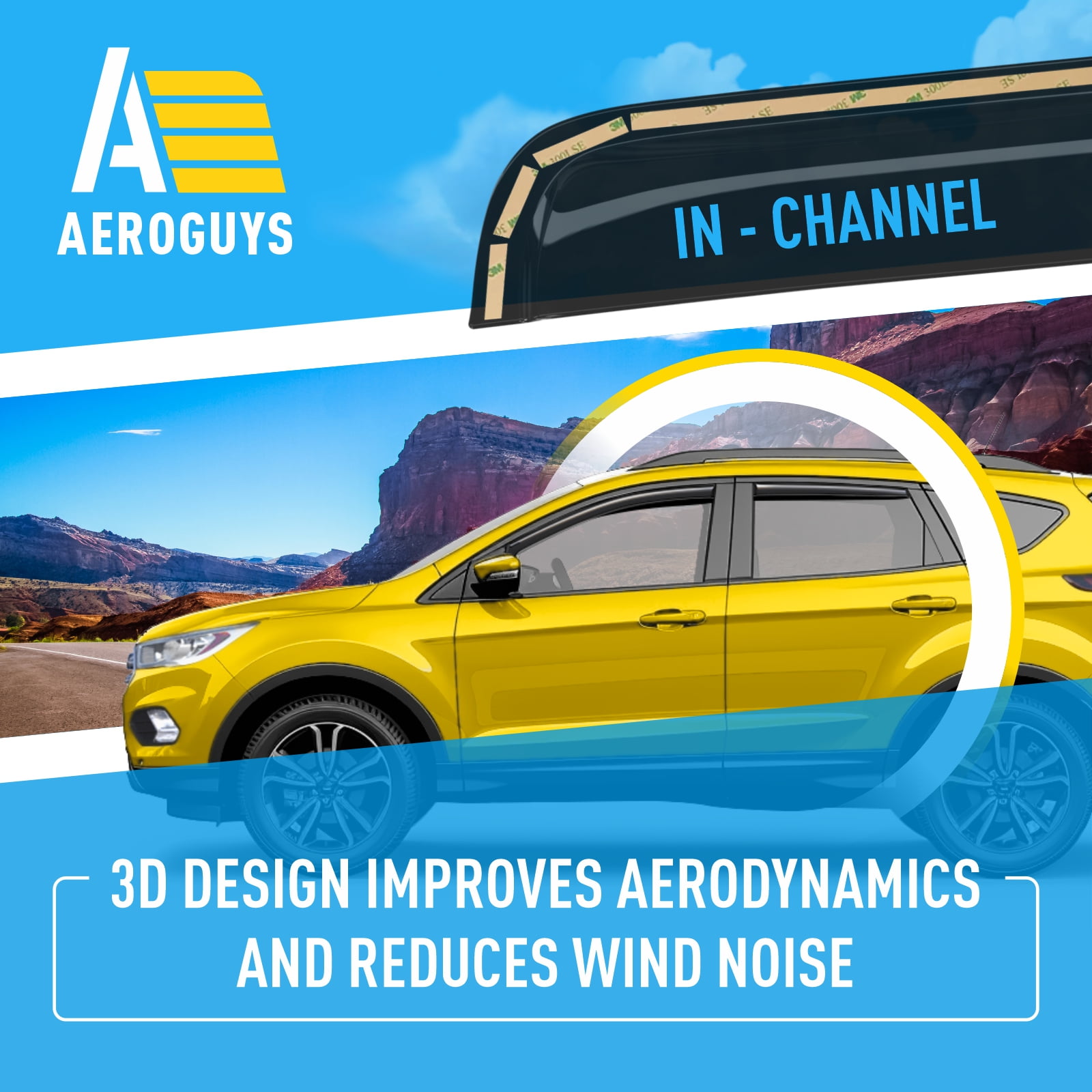 AEROGUYS Extra Durable Window Deflectors in-Channel Window Visors Rain Guards Fit for Ford Escape 2013-2019, Sun Visors, Wind VentVisors, Exterior Car Accessories - 4 pcs. AG0822