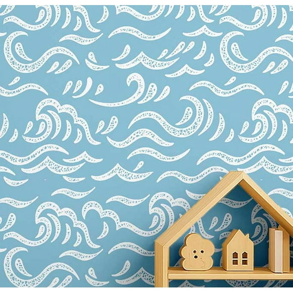 S4Sassy Self-Stick Decorative Wallpaper For Kids Room, Wavy Ocean Swirls Wall Paper, Vinyl Waterproof Contact Paper, Blue, 25"x60" Removable Wall Covering For Kids Room, Baby Room, Playroom