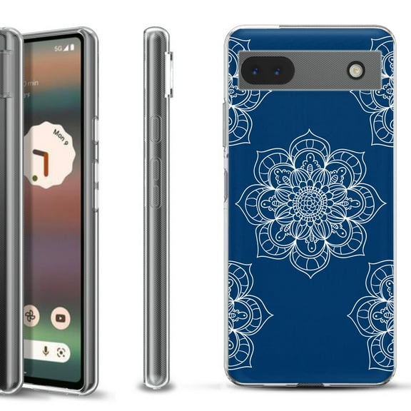 Slim-Fit Gel TPU Phone Case for Google Pixel 6a, by OneToughShield ® - Mandala / Blue