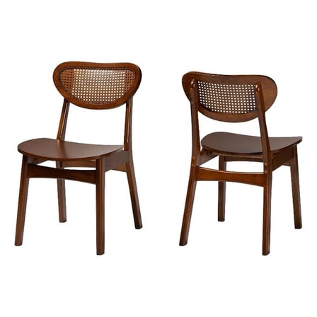 Baxton Studio Hesper Walnut Brown Wood and Rattan 2-Piece Dining Chair Set