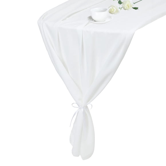 2 Pcs White Chiffon Table Runner 27.5" x 118" Light and Elegant Table Runner Romantic Sheer Table Runner