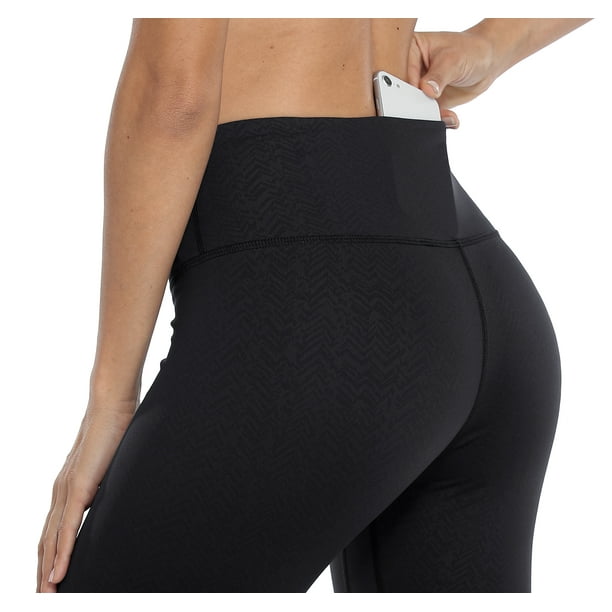 SEASUM Women's Yoga Capri Leggings With Pockets High Waist Athletic Workout Pants  Black XL 