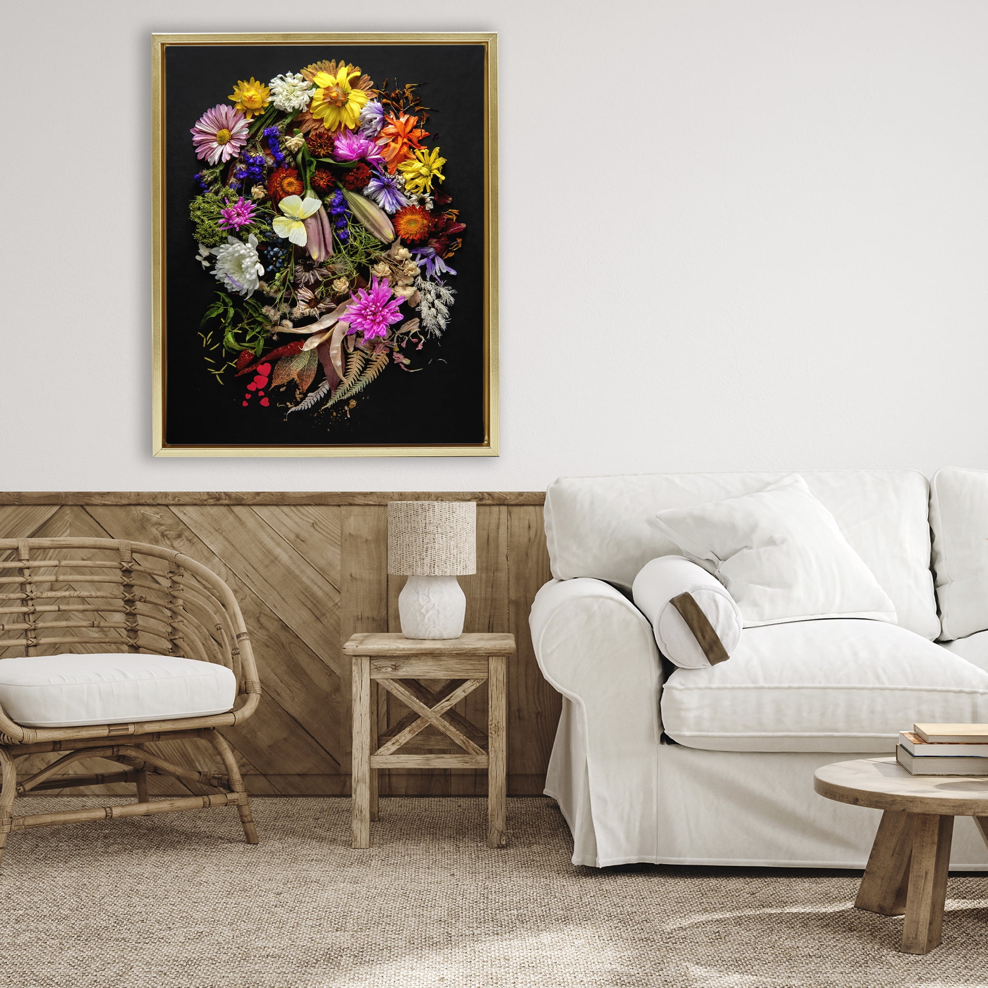 Stupell Industries November Flower Arrangement Gold Framed Floater Canvas Wall Art, design by Carl Kravats
