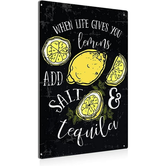 Funny Kitchen Lemon Metal Tin Sign Wall Decor Vintage When Life Gives You Lemons Sign for Home Café Bar Decor Gifts
