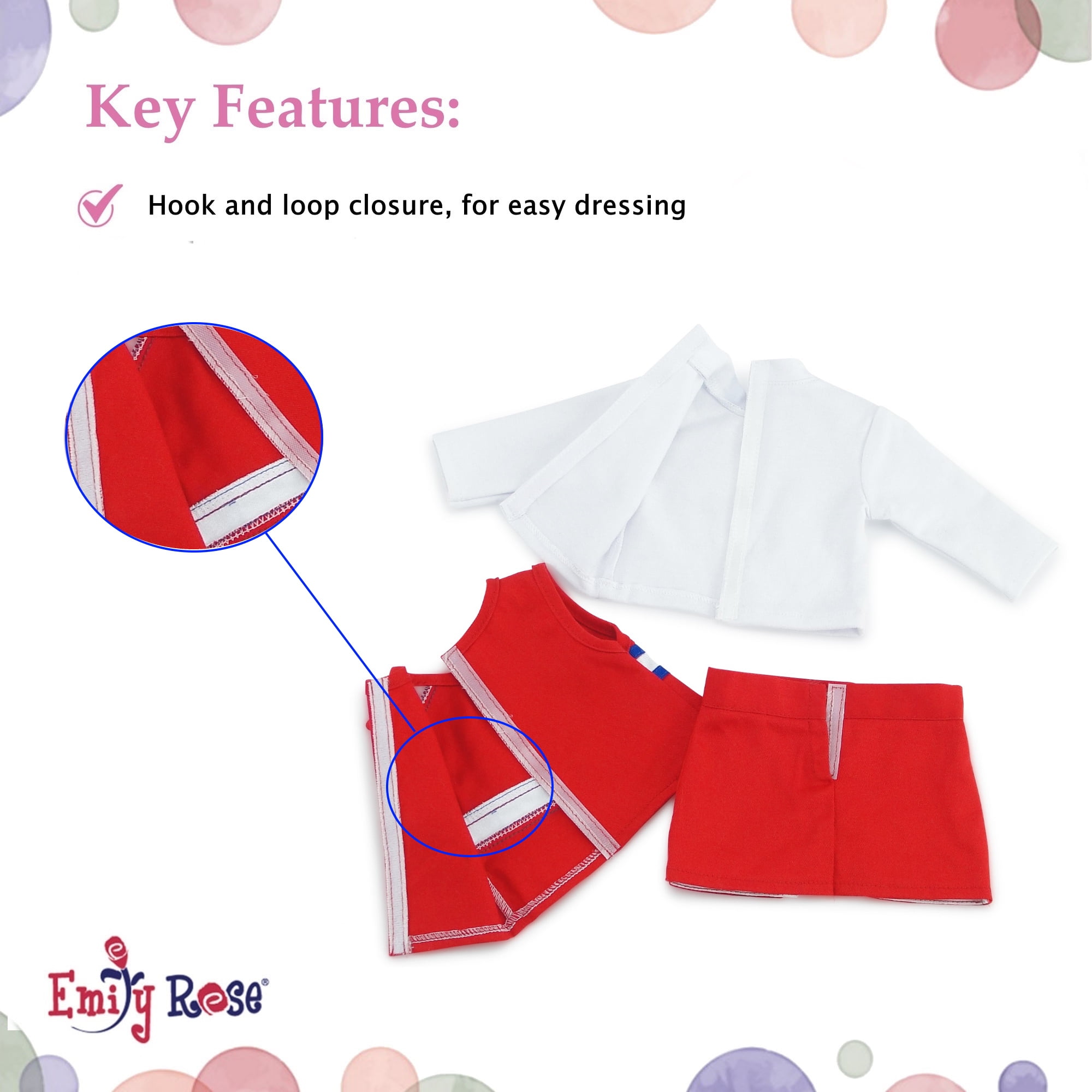 Emily Rose 18 Inch Doll Clothes and Accessories 7 Piece USA Modern Cheer Cheerleader Outfit, Including Doll Gym Shoes and Pom-Poms! | Compatible with 18" American Girl and Our Generation Dolls