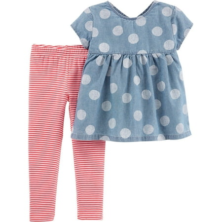 Carters Adorable Dots - Carters Toddler Girls Polka Dot Chambray Stripe Leggings Set