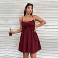 thumbnail image 3 of AURA Plus Size Womens Wine Red Spaghetti Strap Mini Dress High Waist Flowy Casual Summer Vacation Dress, 3 of 6