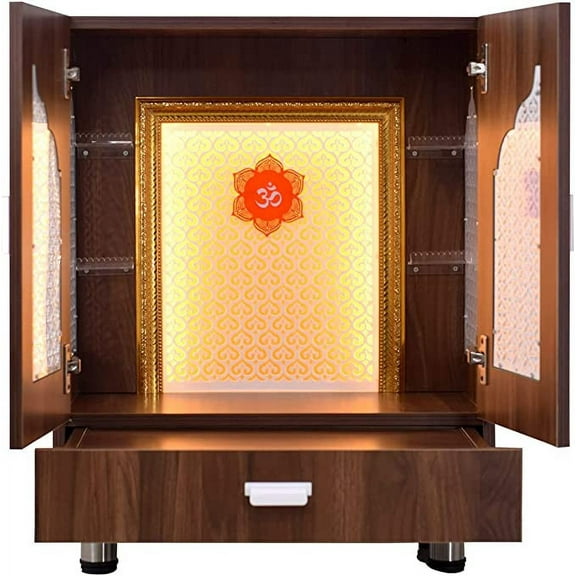 The Mandir Store Home Temple / Home Mandir / Wooden Mandir with Doors in Walnut Brown Colour